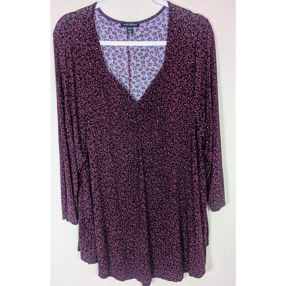 Lane Bryant Leopard Cheetah Print Burgundy 3/4 Sleeve Tunic Size 18/20